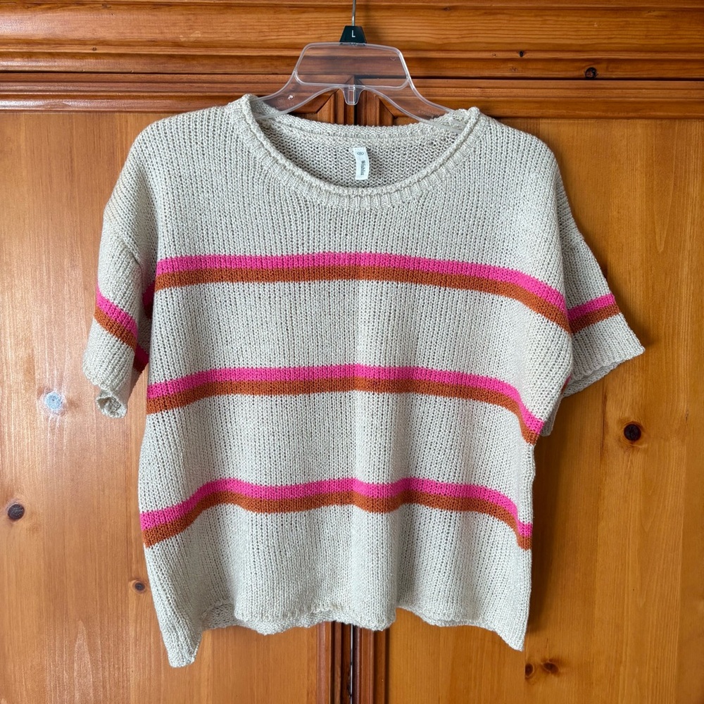 Wishlist Beige Knit Top with Pink & Rust Stripes